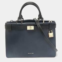 Michael Kors Navy Blue/Black Leather Medium Tatiana Satchel