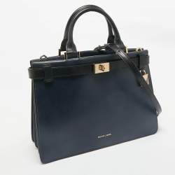 Michael Kors Navy Blue/Black Leather Medium Tatiana Satchel