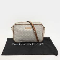 Michael Kors White Signature Coated Canvas Jet Set Travel Camera Crossbody Bag