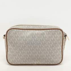 Michael Kors White Signature Coated Canvas Jet Set Travel Camera Crossbody Bag