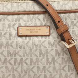 Michael Kors White Signature Coated Canvas Jet Set Travel Camera Crossbody Bag