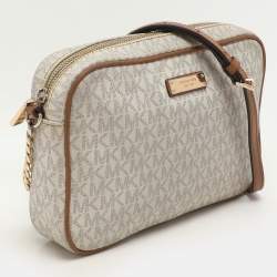 Michael Kors White Signature Coated Canvas Jet Set Travel Camera Crossbody Bag
