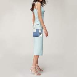 Michael Kors White/Blue Signature Coated Canvas Accordion Mercer Crossbody Bag