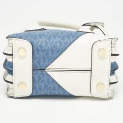 Michael Kors White/Blue Signature Coated Canvas Accordion Mercer Crossbody Bag