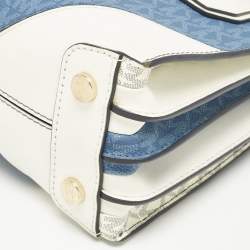 Michael Kors White/Blue Signature Coated Canvas Accordion Mercer Crossbody Bag