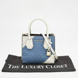 Michael Kors White/Blue Signature Coated Canvas Accordion Mercer Crossbody Bag