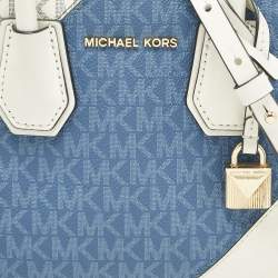 Michael Kors White/Blue Signature Coated Canvas Accordion Mercer Crossbody Bag