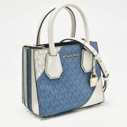 Michael Kors White/Blue Signature Coated Canvas Accordion Mercer Crossbody Bag