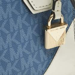 Michael Kors White/Blue Signature Coated Canvas Accordion Mercer Crossbody Bag