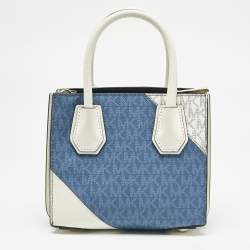 Michael Kors White/Blue Signature Coated Canvas Accordion Mercer Crossbody Bag