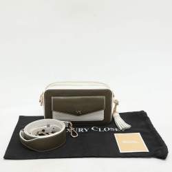 Pre Owned Michael Kors White/Olive Leather Maeve Crossbody Bag