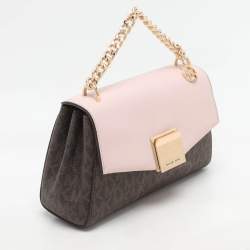 Michael Kors Brown/Pink Signature Coated Canvas And Leather Small Lita Crossbody Bag