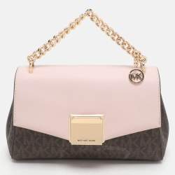 Michael Kors Brown/Pink Signature Coated Canvas And Leather Small Lita Crossbody Bag