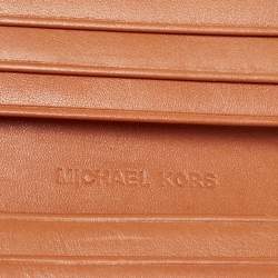 Pre Owned Michael Kors Beige/Orange Signature Coated Canvas Natalie Heritage Compact Wallet