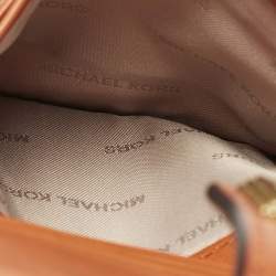 Pre Owned Michael Kors Beige/Orange Signature Coated Canvas Natalie Heritage Compact Wallet