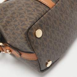 Michael Kors Brown/Tan Signature Coated Canvas and Leather Beck Satchel