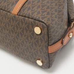 Michael Kors Brown/Tan Signature Coated Canvas and Leather Beck Satchel