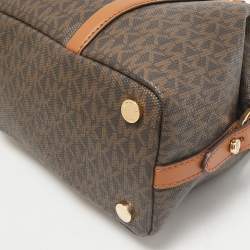 Michael Kors Brown/Tan Signature Coated Canvas and Leather Beck Satchel