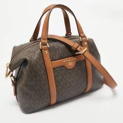 Michael Kors Brown/Tan Signature Coated Canvas and Leather Beck Satchel