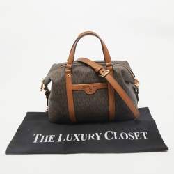 Michael Kors Brown/Tan Signature Coated Canvas and Leather Beck Satchel