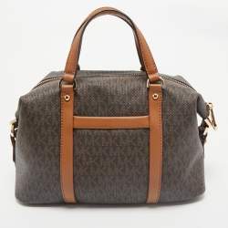 Michael Kors Brown/Tan Signature Coated Canvas and Leather Beck Satchel