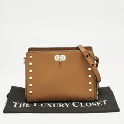 Michael Kors Brown Leather Sylvie Stud Shoulder Bag