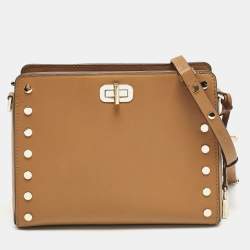 Michael Kors Brown Leather Sylvie Stud Shoulder Bag