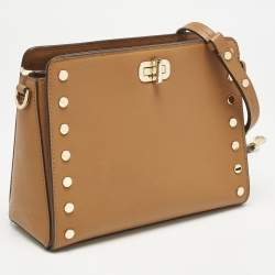 Michael Kors Brown Leather Sylvie Stud Shoulder Bag