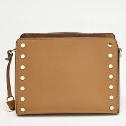 Michael Kors Brown Leather Sylvie Stud Shoulder Bag