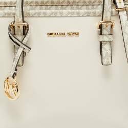 Pre Owned Michael Kors Off White Saffiano Leather Extra-Small Jet Set Travel Tote