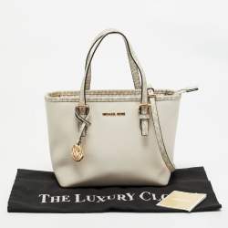 Pre Owned Michael Kors Off White Saffiano Leather Extra-Small Jet Set Travel Tote