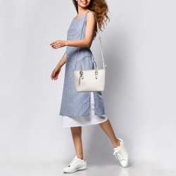 Pre Owned Michael Kors Off White Saffiano Leather Extra-Small Jet Set Travel Tote