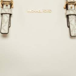 Pre Owned Michael Kors Off White Saffiano Leather Extra-Small Jet Set Travel Tote