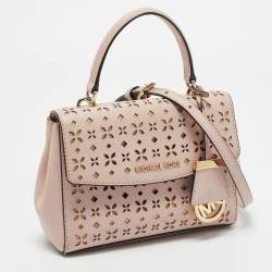 Pre Owned Michael Kors Light Pink Leather XS Laser Cut Ava Top Handle Bag