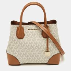 Michael Kors Brown/White Signature Coated Canvas and Leather Small Mercer Gallery Tote