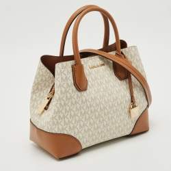 Michael Kors Brown/White Signature Coated Canvas and Leather Small Mercer Gallery Tote