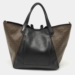 Michael Kors Black/Brown Coated Canvas and Leather Phoebe Tote