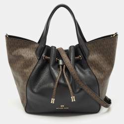 Michael Kors Black/Brown Coated Canvas and Leather Phoebe Tote