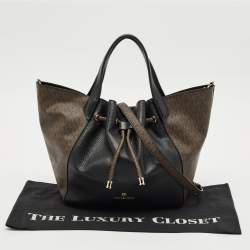 Michael Kors Black/Brown Coated Canvas and Leather Phoebe Tote