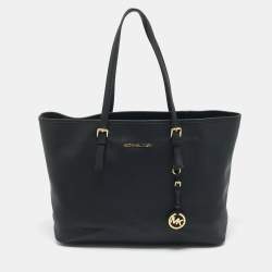 Michael Kors Black Leather Large Jet Set Travel Tote