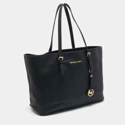 Michael Kors Black Leather Large Jet Set Travel Tote