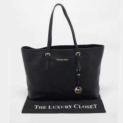 Michael Kors Black Leather Large Jet Set Travel Tote
