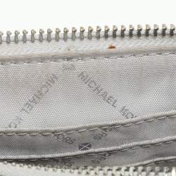 Michael Kors Silver Logo Embossed Leather Jet Set Medium Crossbody Bag