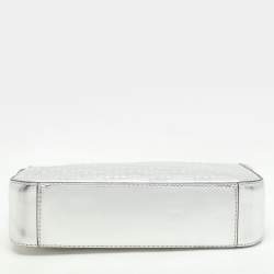 Michael Kors Silver Logo Embossed Leather Jet Set Medium Crossbody Bag