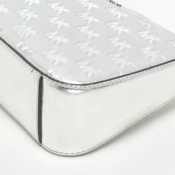 Michael Kors Silver Logo Embossed Leather Jet Set Medium Crossbody Bag