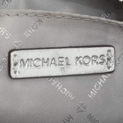 Michael Kors Silver Logo Embossed Leather Jet Set Medium Crossbody Bag