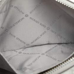 Michael Kors Silver Logo Embossed Leather Jet Set Medium Crossbody Bag
