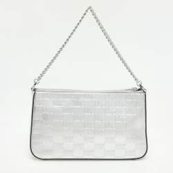 Michael Kors Silver Logo Embossed Leather Jet Set Medium Crossbody Bag