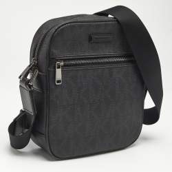 Michael Kors Black Signature Coated Canvas Jet Set Logo Flight Crossbody Bag