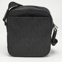 Michael Kors Black Signature Coated Canvas Jet Set Logo Flight Crossbody Bag